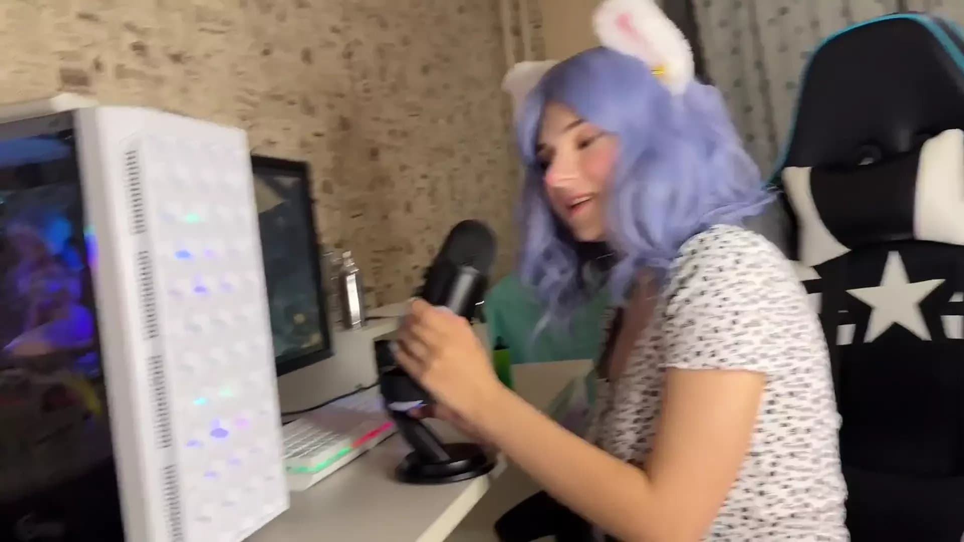 A Young Girl with Blue Hair Gives Sensual ASMR and Pleasure